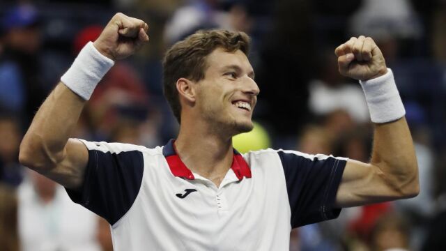 Pablo Carreno celebra su victoria ante el canadiense Shapovalov en el US Open de Tenis.