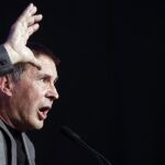 Arnaldo Otegi, secretario general de Sortu, en el cierre de campaña de su formación el sábado en San Sebastián