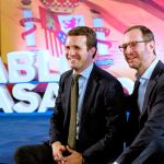 El líder del PP y candidato a la Presidencia del Gobierno, Pablo Casado y el vicesecretario de Organización del PP y cabeza de lista al Congreso por Álava, Javier Maroto