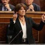La ministra de Justicia, Dolores Delgado, durante su intervención en la sesión de control del Congreso. Foto: Efe