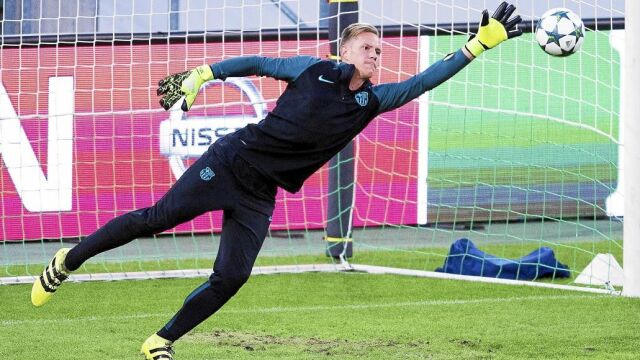 Ter Stegen, en el entrenamiento de ayer en el Borussia Park