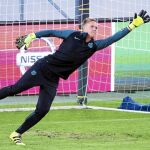Ter Stegen, en el entrenamiento de ayer en el Borussia Park