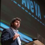 La Razón. El presidente regional, Fernando López Miras, durante su participación en el acto «AveYa» celebrado en el Auditorio Víctor Villegas el pasado miércoles