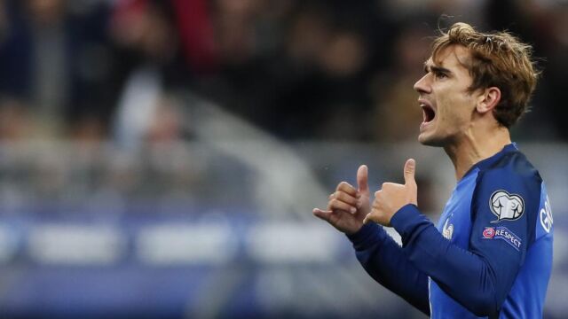 Antoine Griezmanncelebra tras marcar el 3-1 ante Bulgaria