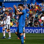 El delantero del Getafe Jorge Molina durante el partido de la vigésima quinta jornada de Liga de Primera División disputado este sábado en el Coliseum Alfonso Pérez de Getafe / Foto: Efe
