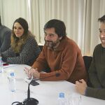 De izda. a dcha., Irene Montero, Pablo Bustinduy, Noelia Vera, Rafael Mayoral e Íñigo Errejón, ayer en el CCE en Madrid