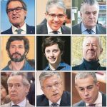Mas, Homs, Bárcenas, Oleguer Pujol, «el pequeño Nicolás», Verstrynge, Blesa, Crespo y Costa (de izda. a dcha.)