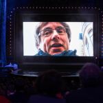 El expresident Carles Puigdemont en videoconferencia en la gala de los X Premios Gaudí, que concede la Academia del Cine Catalán, ayer por la noche en Barcelona