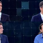 Pablo Casado, Pedro Sánchez, Albert Rivera y Pablo Iglesias durante el debate de ayer.