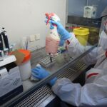 Personal sanitario en Madrid analiza pruebas biológica. (Foto, Cipriano Pastrano)