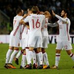 Los jugadores de la Selección Española celebran el tanto de Illarramendi