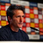 El técnico del Boca Juniors, Guillermo Barros Schelotto, durante la rueda de prensa.