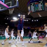 El pívot croata del Barcelona Lassa, Ante Tomic, durante el partido de la jornada 22 contra el Real Madrid de Liga Endesa ACB disputado hoy en el Palau Blaugrana