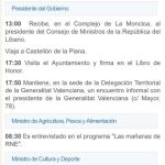 En la imagen se puede ver la agenda del Gobierno para el pasado viernes en la que no aparece la visita al FIB.
