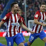 El centrocampista del Atlético de Madrid Saúl Ñíguez celebra el gol que ha marcado, el primero del equipo frente a Las Palma