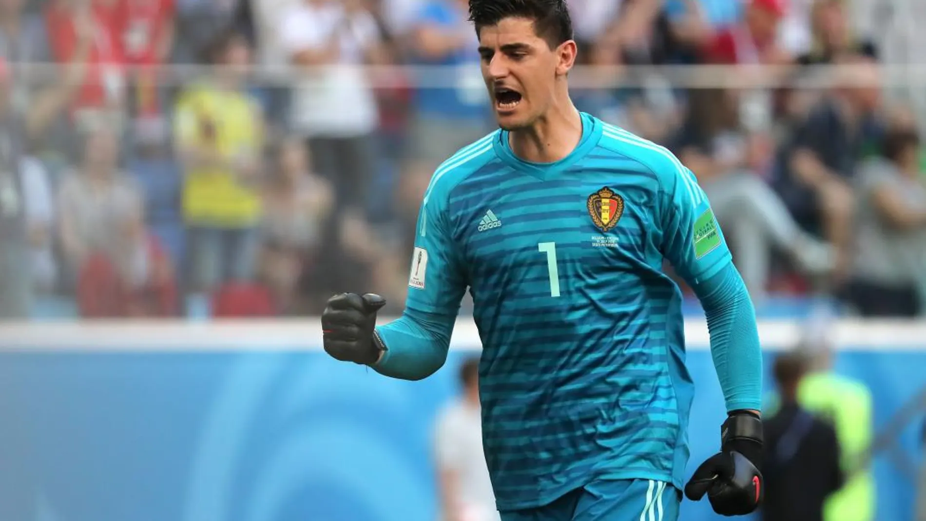 Thibaut Courtois hoy durante el partido por el tercer y cuarto puesto que ha ganado Bélgica. Efe