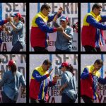 Combo de fotografías donde se observa al presidente de Venezuela Nicolás Maduro bailar salsa con la primera dama Cilia Flores en una manifestación el pasado mes de marzo
