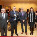 El consejero de Educación, Fernando Rey, en la inauguración del seminario «Oportunidad de los deberes escolares», junto al presidente del Consejo Escolar, Marino Arranz, Pedro González y Clara Repáraz, de Navarra