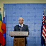 El presidente de turno del Consejo, Vitali Churkin, durante la rueda de prensa