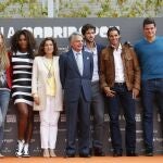 Fernando Verdasco, Victoria Azarenka, Serena Williams, Ana Botella, el presidente de Mutua Madrileña, Ignacio Garralda, Feliciano López, Rafael Nadal, Milos Raonic, Anabel Media y el director del Mutua Madrid Open, Manolo Santana