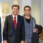 El consejero Carlos Fernández Carriedo antes de valorar el Serla acompañado de Vicente Andrés de CCOO, Evelio Angulo de UGT y Ángela de Miguel de Cecale