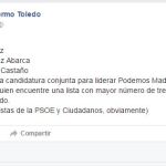 Mensaje de Willy Toledo en su Facebook arremetiendo contra Podemos