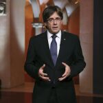 Carles Puigdemont, ayer, durante su discurso previo a la Diada