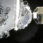 Imagen del acoplamiento de un transbordador a la estación Tiangong-1, en 2011, cuando estaba operativa