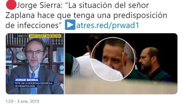 El presidente de la Sociedad Española de Hematología y Hemoterapia, Jorge Sierra, en «Espejo Público»