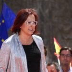 La secretaria de Comunicación, Isabel Franco, durante uno de los actos de campaña en la Región de Murcia, se postula como formación clave para constituir un Gobierno
