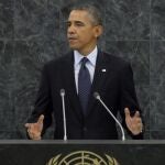 El presidente de Estados Unidos, Barack Obama, pronuncia un discurso durante su intervención en el debate general de la 68ª sesión de la Asamblea General de Naciones Unidas hoy, martes 24 de septiembre de 2013 en su sede en Nueva York (Estados Unidos).