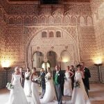 Los integrantes de la compañía, en uno de los salones del Real Alcázar de Sevilla