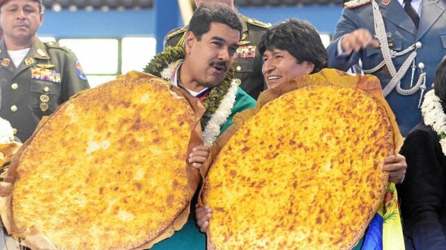 Los presidentes de Venezuela, Nicolás Maduro, y Bolivia, Evo Morales, a finales de mayor