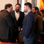 El líder de ERC Oriol Junqueras, conversa con el portavoz de ERC en el Congreso, Gabriel Rufián, en la Cámara Baja / Foto: Efe