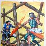 Algunas de las portadaS que Bernal ha dedicado al Capitán Trueno, ahora expuestas en la Galería Sicoris de Barcelona