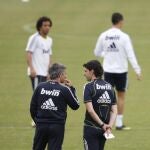 Karanka y Mourinho, en el entrenamiento de ayer en Valdebebas