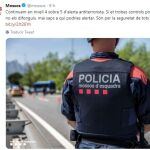 Tuit de los Mossos sobre la alerta terrorista@Mossos