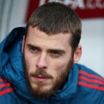 David De Gea en el banquillo durante el partido contra las Islas Feroe
