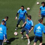 Keylor Navas, en el entrenamiento de ayer