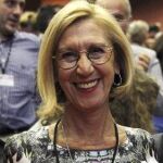 Rosa Díez, a su llegada al segundo congreso de UPyD que se celebra desde hoy y hasta el domingo.
