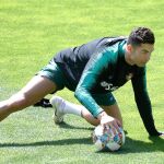 Cristiano Ronaldo, durante el último entrenamiento antes de la final