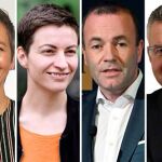 Nico Cué (PIE), Margrethe Vestager (ALDE), Ska Keller (PVE), Manfred Weber (PPE), Jan Zahradil (ECR), Frans Timmermans (PSE)