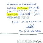 Bárcenas aportó al juez Ruz varios documentos, entre los que figuran este recibí y este tarjetón