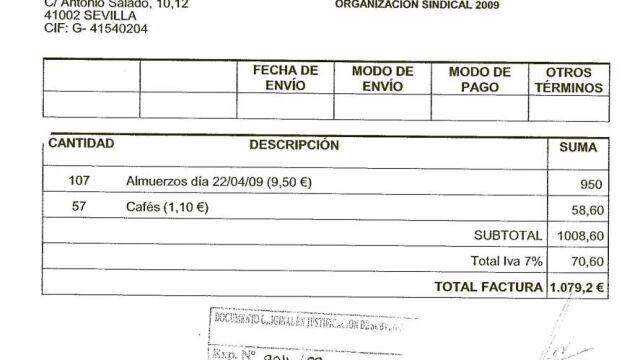 Los delegados de Almería presentaron la factura del almuerzo en un área de servicio de la A-92, tras asistir a la concentración en Sevilla
