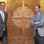 El presidente de Grupo Norte, José Rolando Álvarez, junto al consejero delegado, Miguel Calvo, en la sede de la compañía