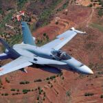 Un caza F-18 en vuelo