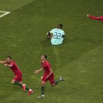 Guedes celebra el gol que dio a Portugal la victoria en la Liga de Naciones