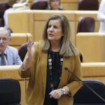 La ministra de Empleo, Fátima Báñez, interviene durante el pleno celebrado esta tarde en el Senado, en Madrid.