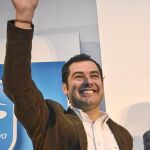 Juanma Moreno, candidato del PP-A, ayer en Huelva