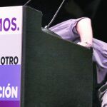 Pablo Iglesias, secretario general de Podemos, durante su mitin ayer en el Teatro Fernando de Rojas del Círculos de Bellas Artes de Madrid